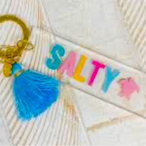 🌼3for15$🌼 NWT Simply Southern “Salty” acrylic keychain with blue tassel